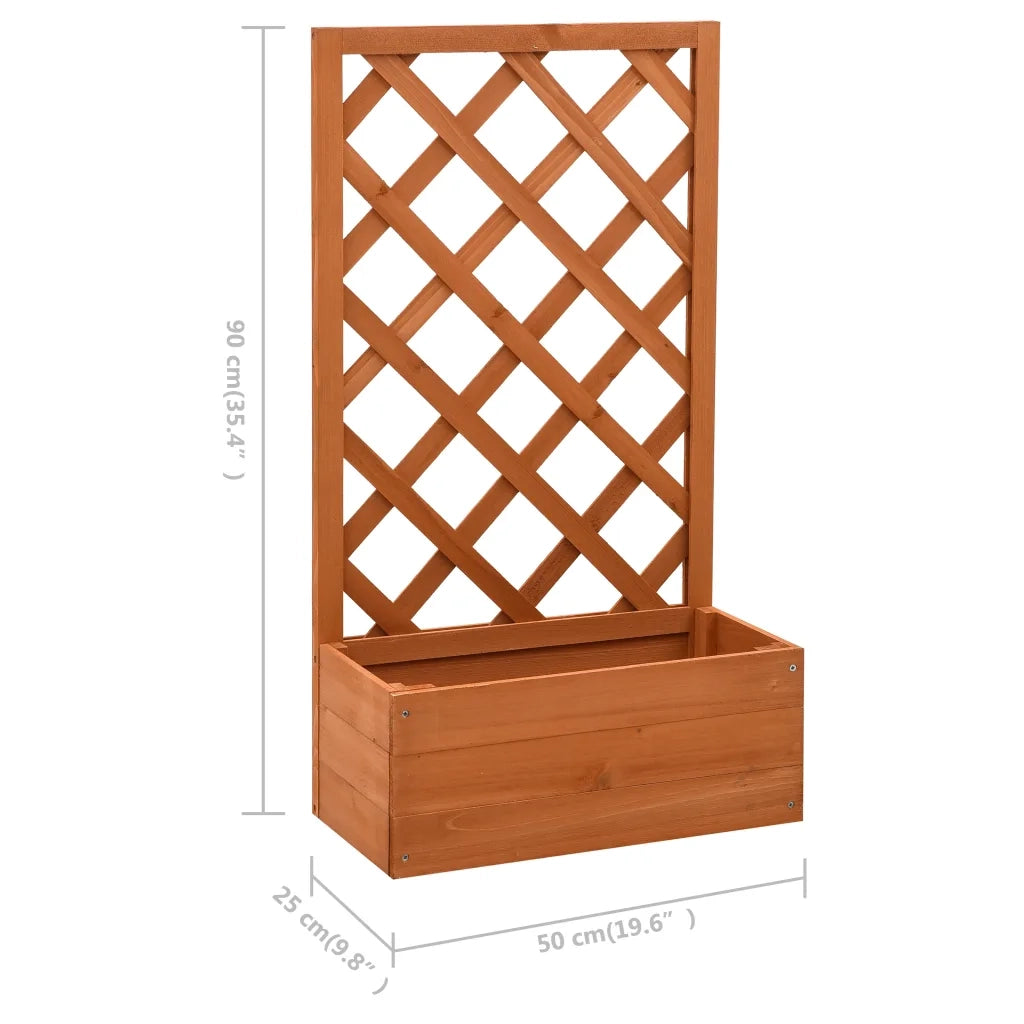 Fioriera con Traliccio-Vaso con Griglia-Fioriera con Supporto per Piante Rampicanti Arancione 50x25x90 cm Massello di Abete