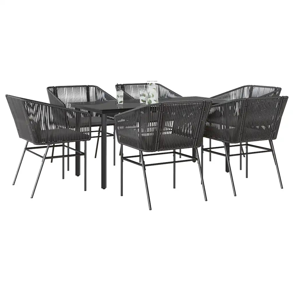 Set Pranzo da Giardino 7 pz Nero con Cuscini Polyrattan Vetro 3334615