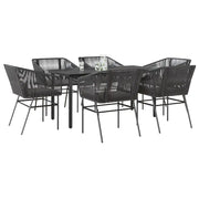 Set Pranzo da Giardino 7 pz Nero con Cuscini Polyrattan Vetro 3334615
