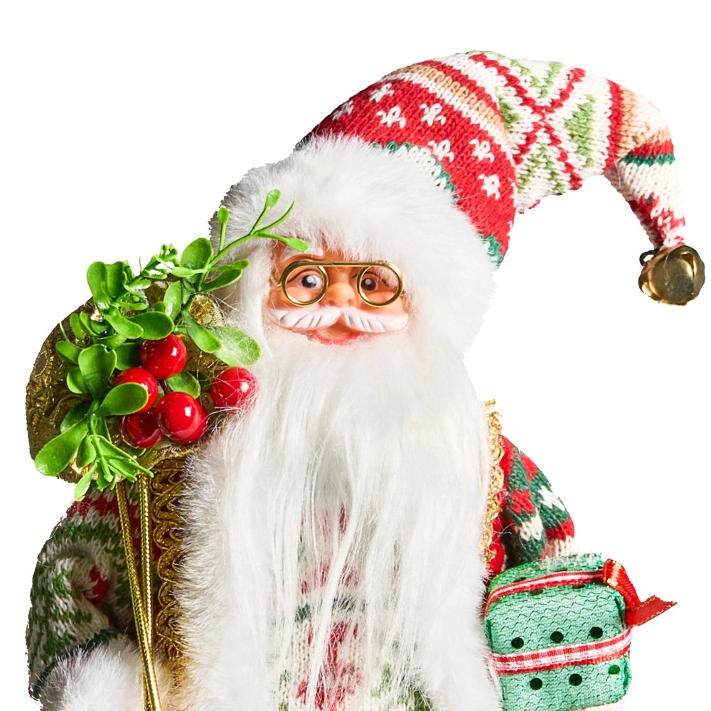 Figurina decorativa in tessuto rosso e verde e materiale sintetico Babbo Natale Figura di Natale Ornamento di Natale