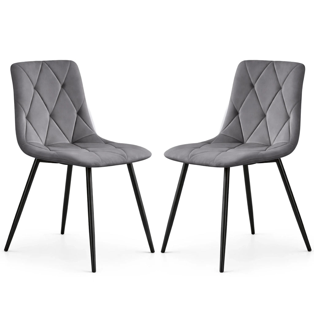 Set di 2 Sedie in velluto trapuntate MILO Grafite Scuro gambe nere