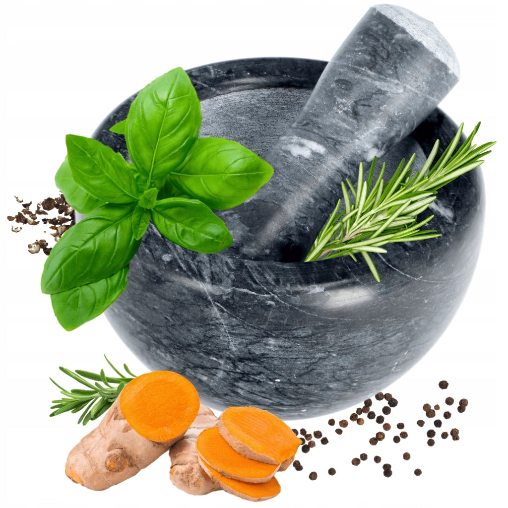 Mortaio da cucina in pietra KADAX con pestello per spezie, pestello solido