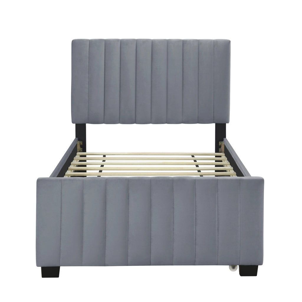 OKWISH Letto estraibile 90×190 cm, Letto Singolo con Testiera Imbottita e Letto a Scomparsa, senza Materasso, in Velluto, Grigio