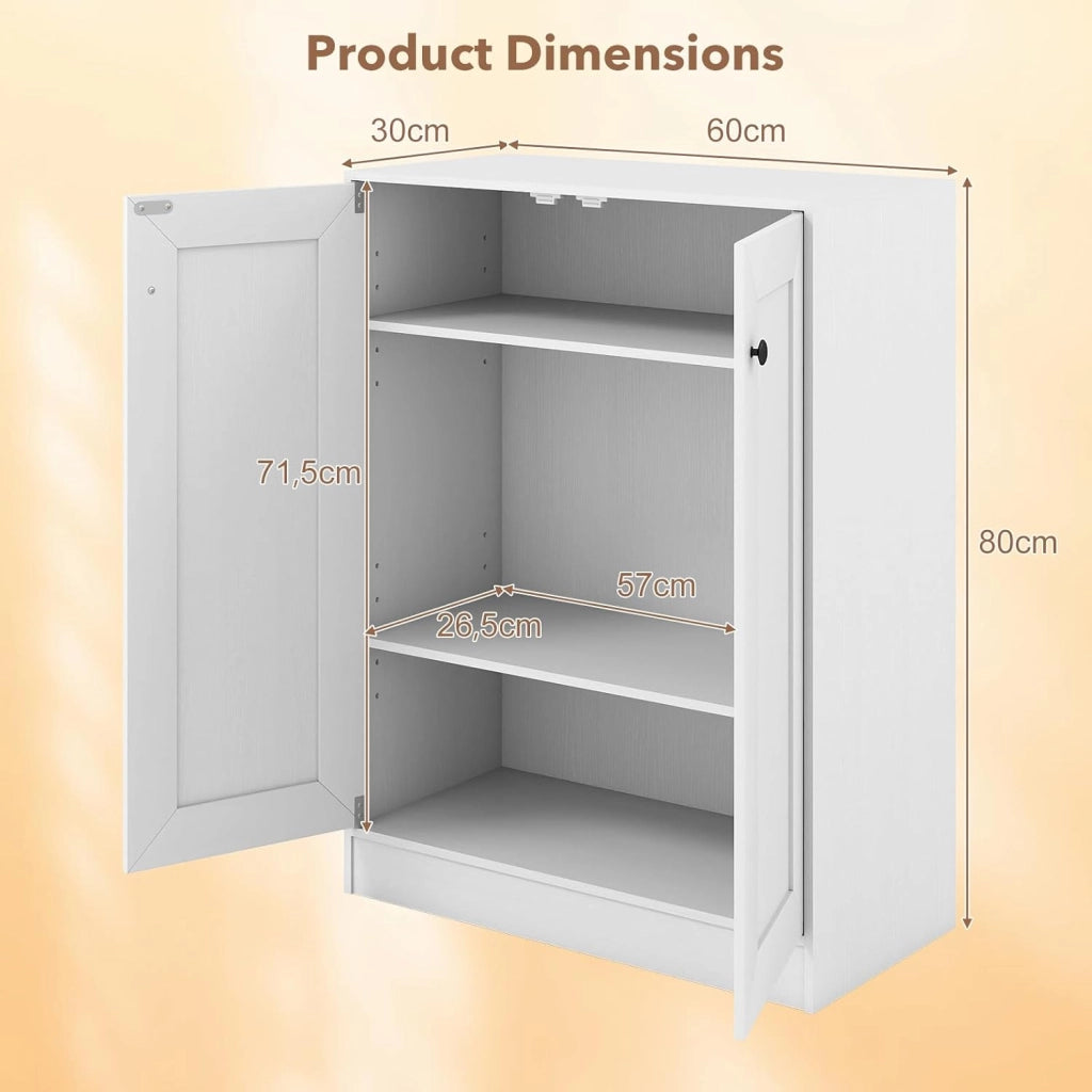 Armadietto da bagno con 2 ripiani regolabili, 60 x 30 x 80 cm, armadietto da pavimento per bagno, cucina e soggiorno, armadietto da bagno (bianco)