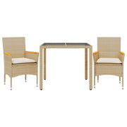 Set da Pranzo da Giardino 3 pz | Set Salotto da Giardino con Cuscini Polyrattan e Vetro