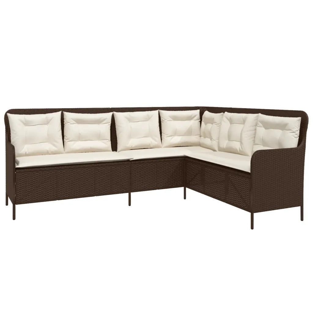 Divano da Giardino con Cuscini a L-Sofa da Giardino-Divano da esterno Marrone in Polyrattan