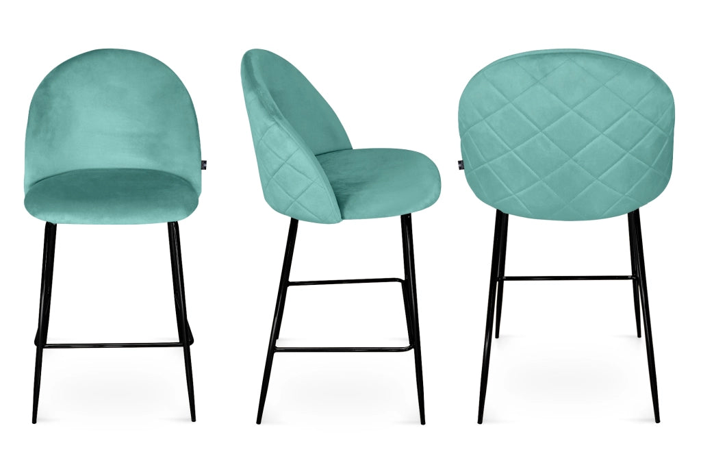Sgabello cucina imbottito, sgabello alto in velluto verde tiffany piede nero – Nicole - SG20NIPN