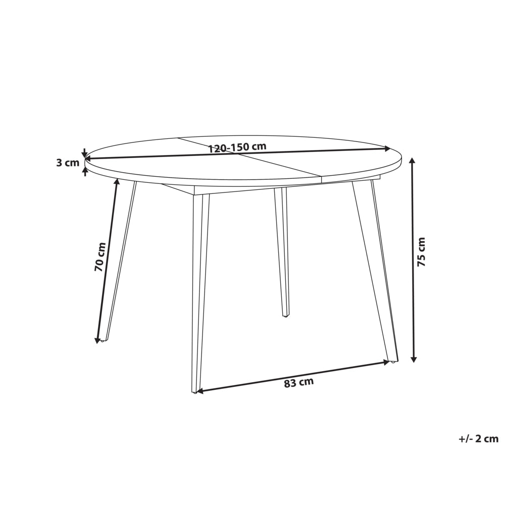 Tavolo da pranzo allungabile rotondo 120/150 x 120 cm Piano in MDF gambe in metallo nero legno scuro stile moderno
