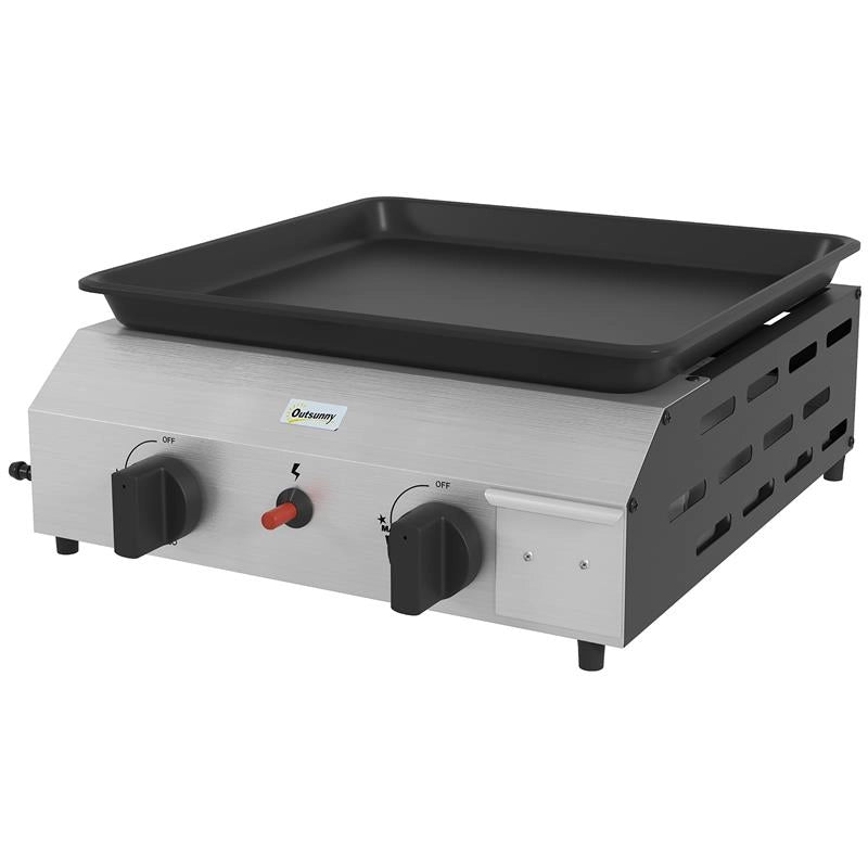 PIASTRA BARBECUE A GAS CON 2 BRUCIATORI, PIANO ANTIADERENTE E POTENZA 4.8KW, ARGENTO