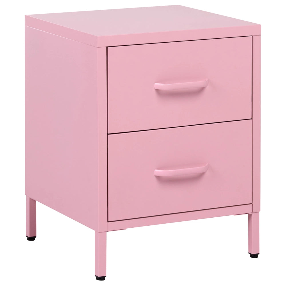 Comodino in Acciaio Rosa Design Industriale 2 Cassetti Camera da Letto Mobili Contenitori