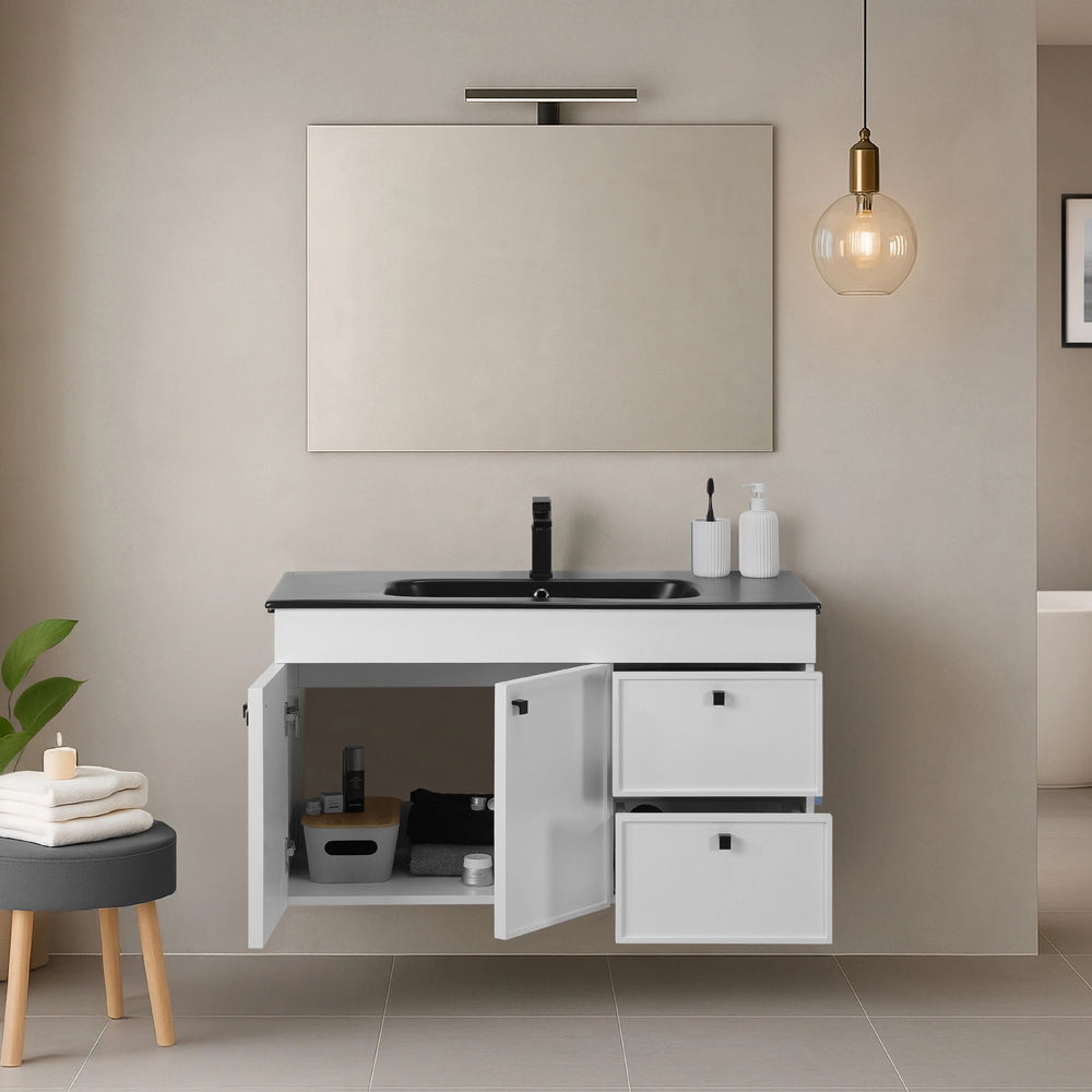 Mobile bagno sospeso 100cm bianco opaco con specchio e lavabo Craft