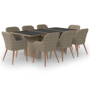 Set da Pranzo da Giardino 9 pz in Polyrattan Marrone cod mxl 40217