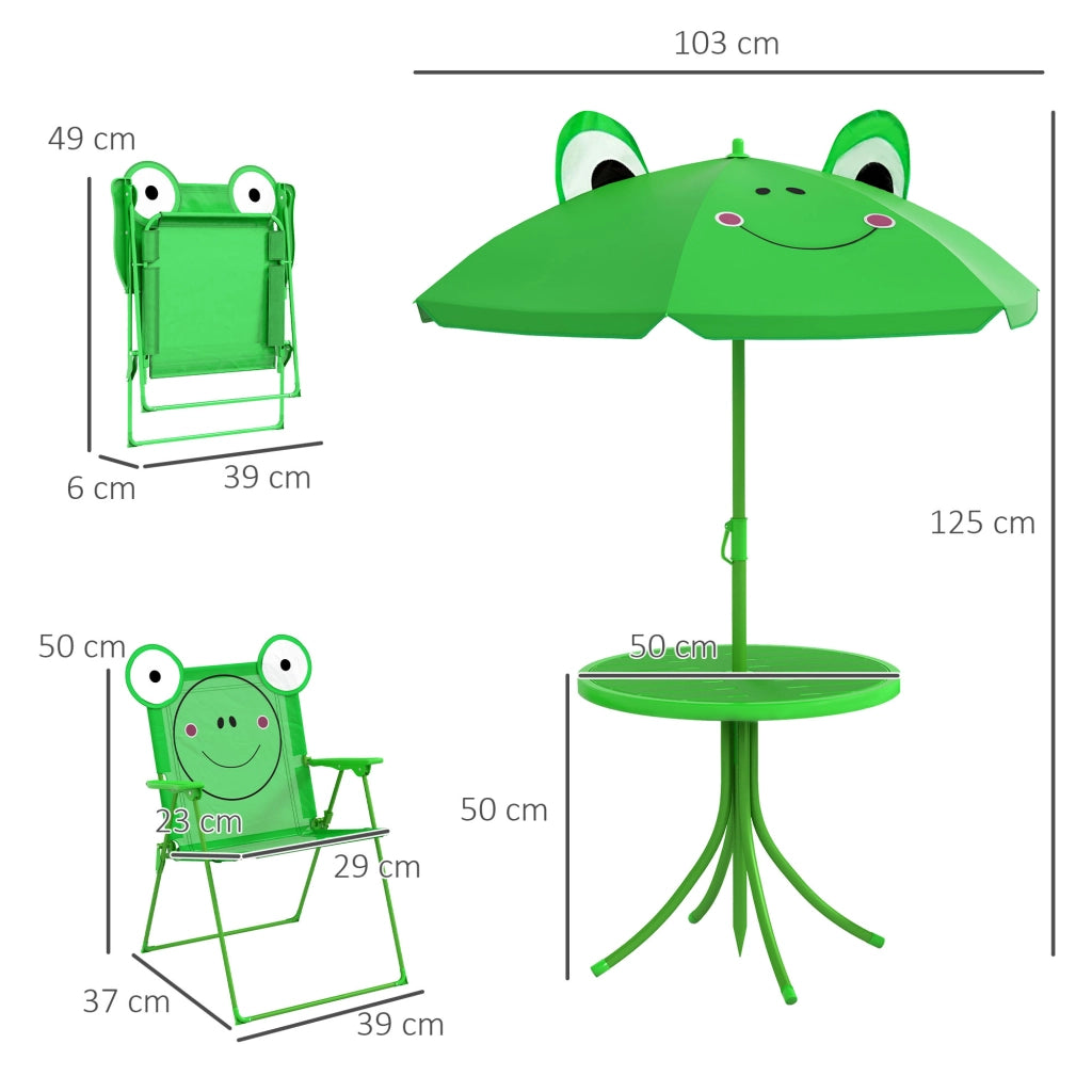 Set da Giardino 4 Pezzi per Bambini con Ombrellone ¨C zephmum ¨C Verde, Acciaio, Tessuto Oxford