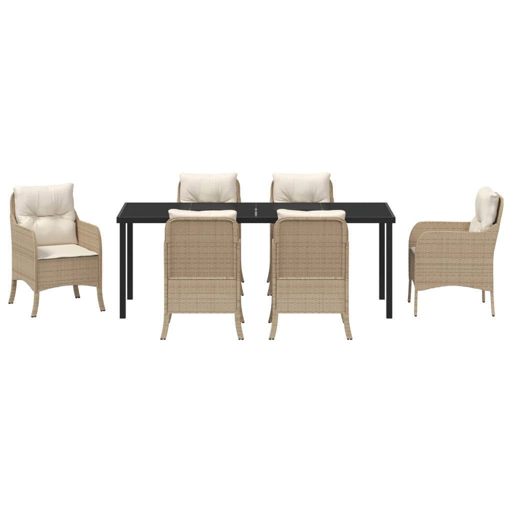 Set da Pranzo da Giardino 7 Pezzi con Cuscini Beige in Polyrattan