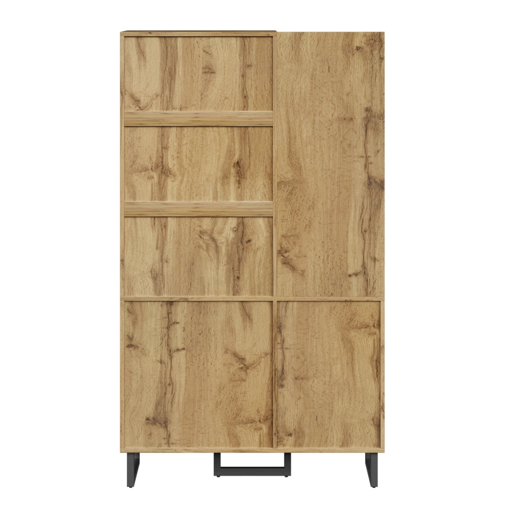 Guardaroba compatto 110x38x186 cm con appendiabiti estraibile e cassetti in MDF nero e naturale