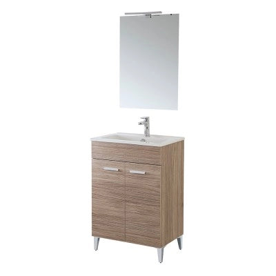 Mobile bagno a terra 60 cm rovere tropea con 2 ante lavabo e specchio  Martha
