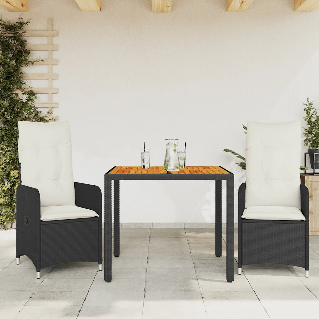 Set BistrÃ² da Giardino 3 pz con Cuscini in Polyrattan Nero