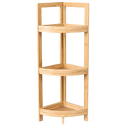 Scaffale angolare per bagno in bambù a tre ripiani Design marrone chiaro con cestino