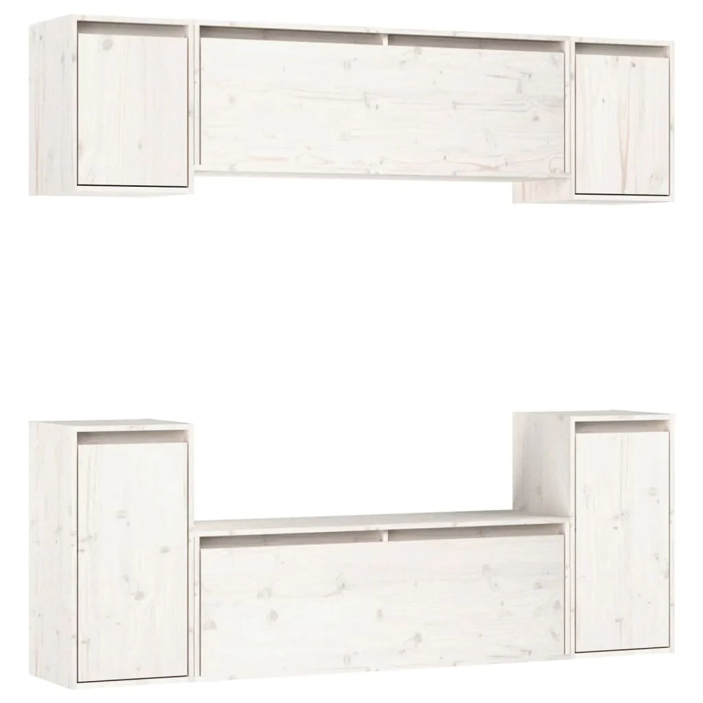 Mobile TV multimediale scaffale TV porta TV sala da pranzo soggiorno camera da letto 6 pezzi legno massello di pino bianco 02_0028792