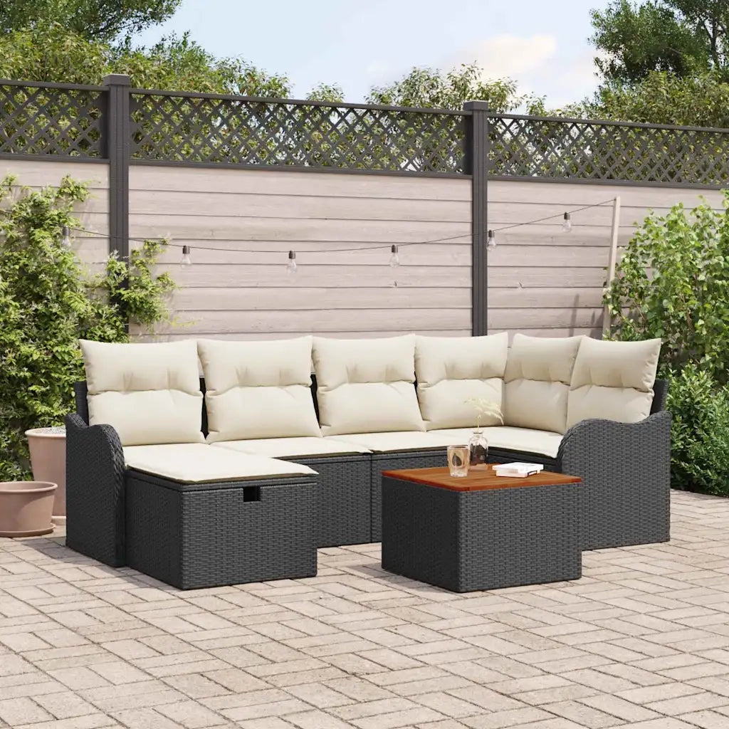 Set Divano da Giardino con cuscino 7 pcs Nero Poly Rattan 3360813