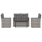 Set Divani da Esterno 4 pz | Set Salotto da Giardino con Cuscini in Polyrattan Grigio