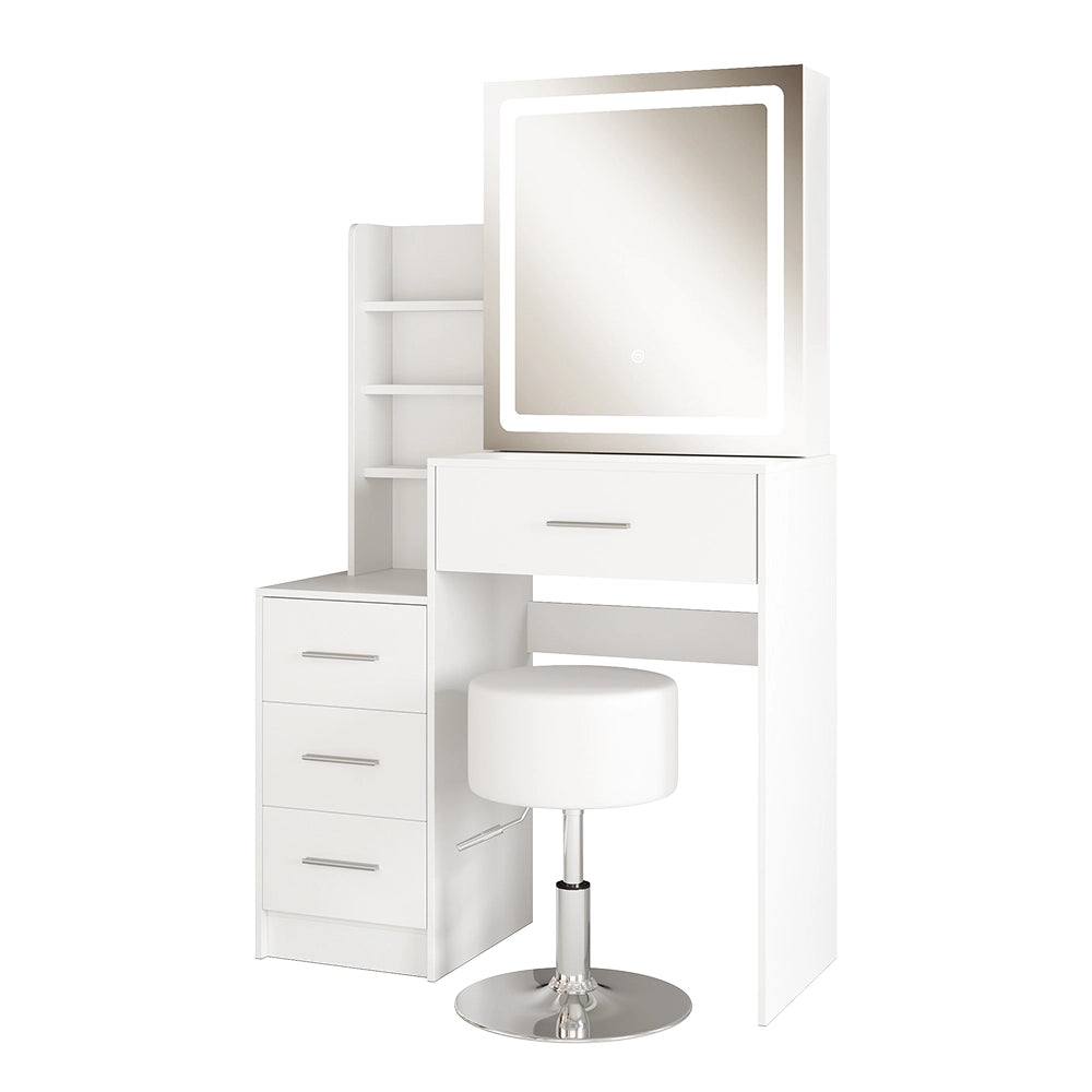 Vicco Tavolo da toilette Bianco 80 cm con specchio LED e sgabello