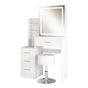 Vicco Tavolo da toilette Bianco 80 cm con specchio LED e sgabello