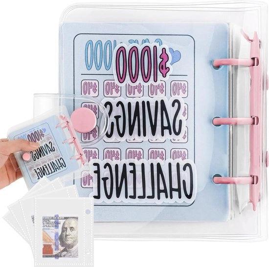 Cartellino di Risparmio Mini - 25 Buste di Risparmio Mini - Metodo Facile e Divertente per Risparmiare 1000 Euro - Quaderno di Contabilità Cash Envelope Challenge - Rosa