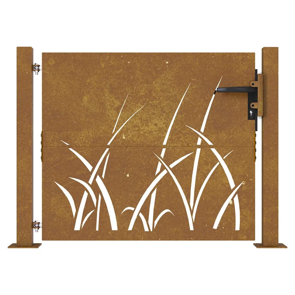 Cancello da giardino 100x75 cm in acciaio Corten con design erba 153226