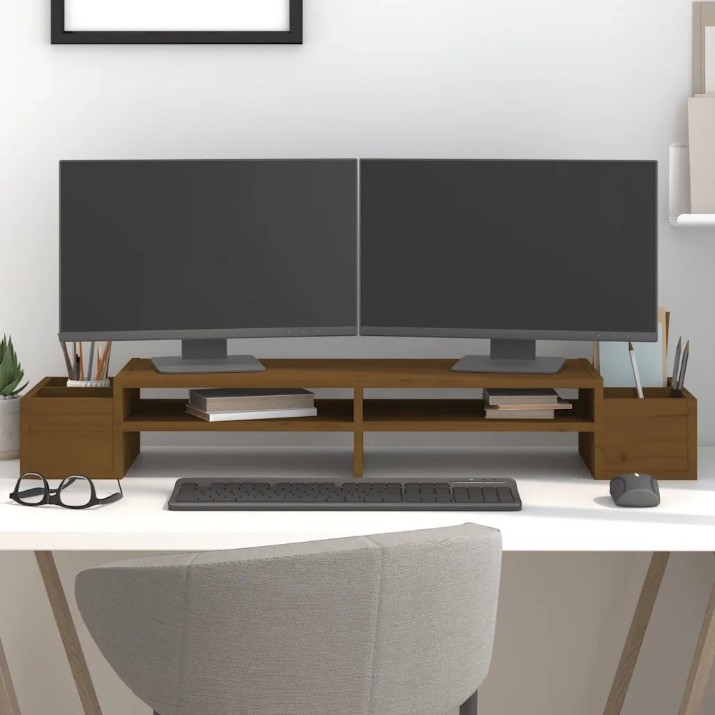 Supporto per Monitor ambra 100x27,5x15cm Legno Massello di Pino 813972
