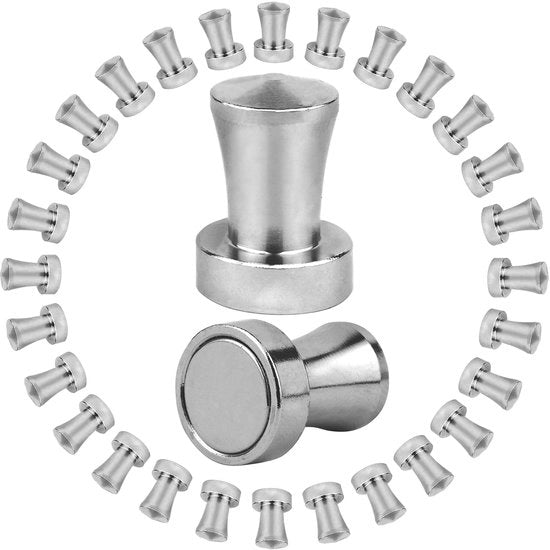 Magneetti Neodymium (30 pezzi) - Magnetizzazione aumentata grazie a neodymium più grande nella spina - Magnetici forti per lavagne, whiteboard, frigoriferi e lavagne scolastiche - Applicazioni multiformi