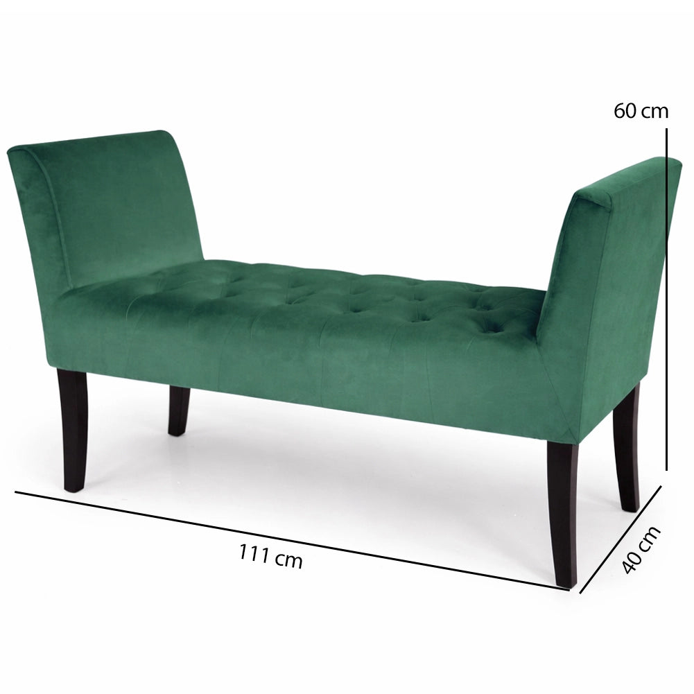 Panca Verde con Piedi in Legno e Rivestimento Velluto Camera da Letto Ingresso