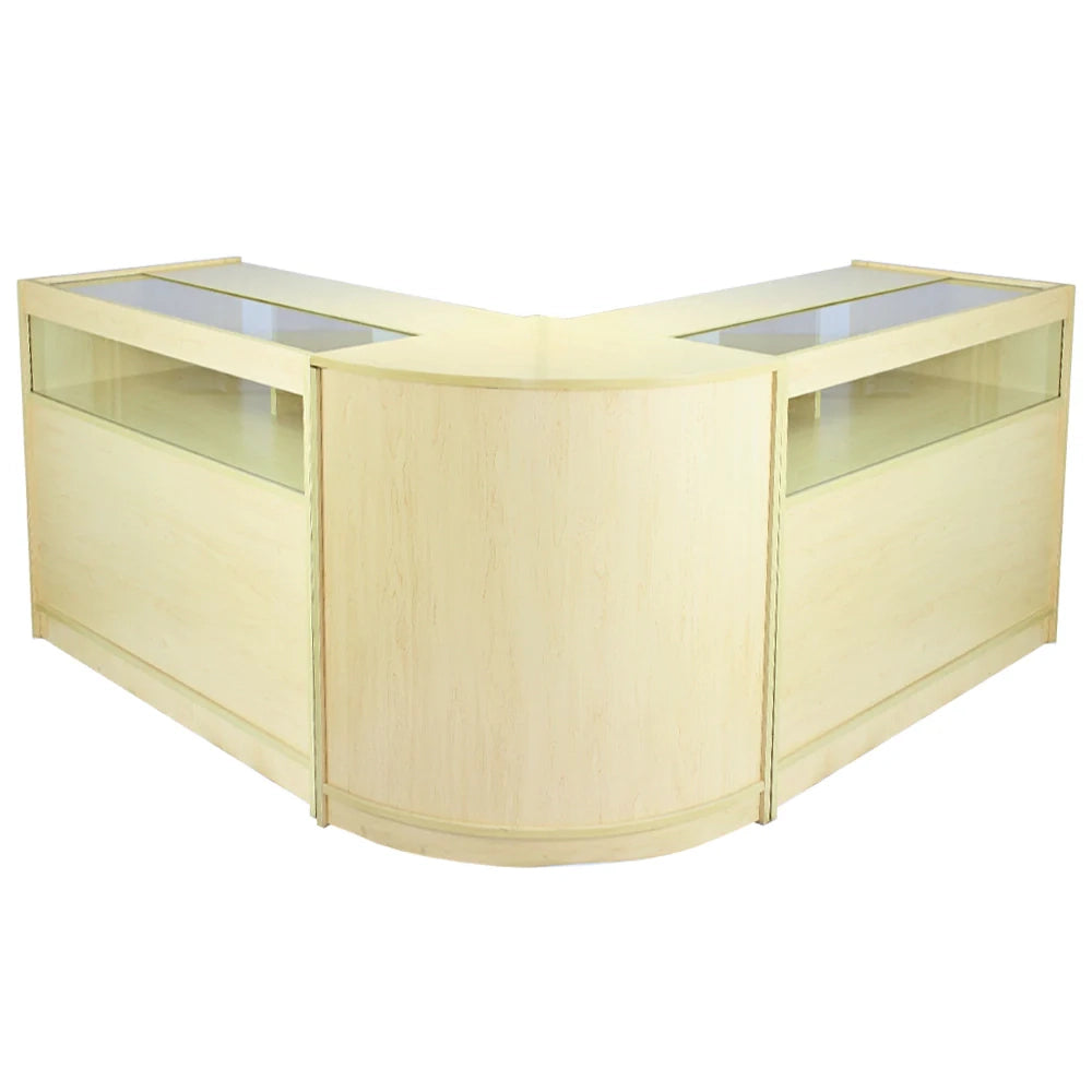 Set Fusion con 3 Banconi da Negozio e Reception con Finitura in Acero Laminato