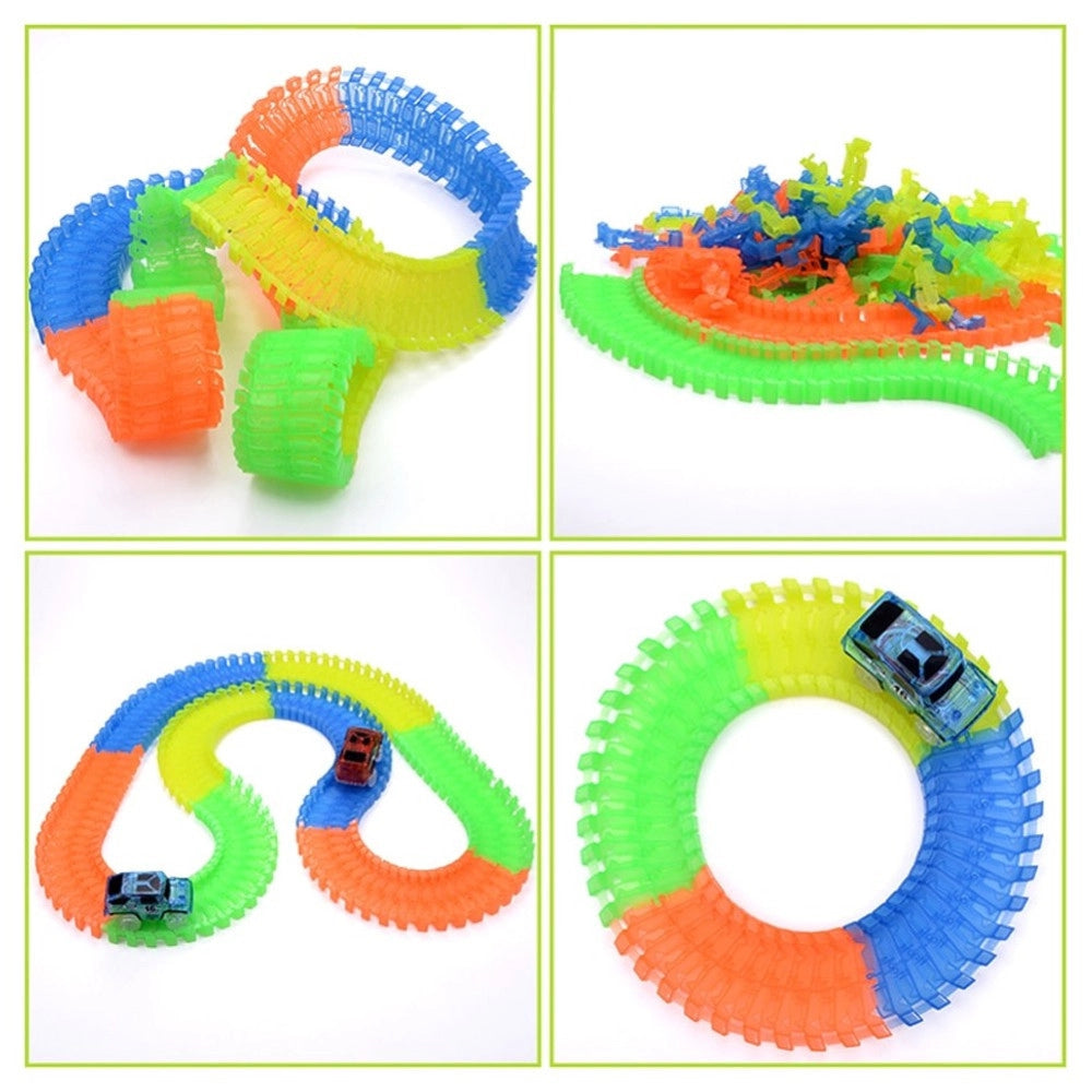 Trade Shop - Pista Magic Macchinine Flessibile Costruzioni Fluorescente Auto Con Luci Bambini -