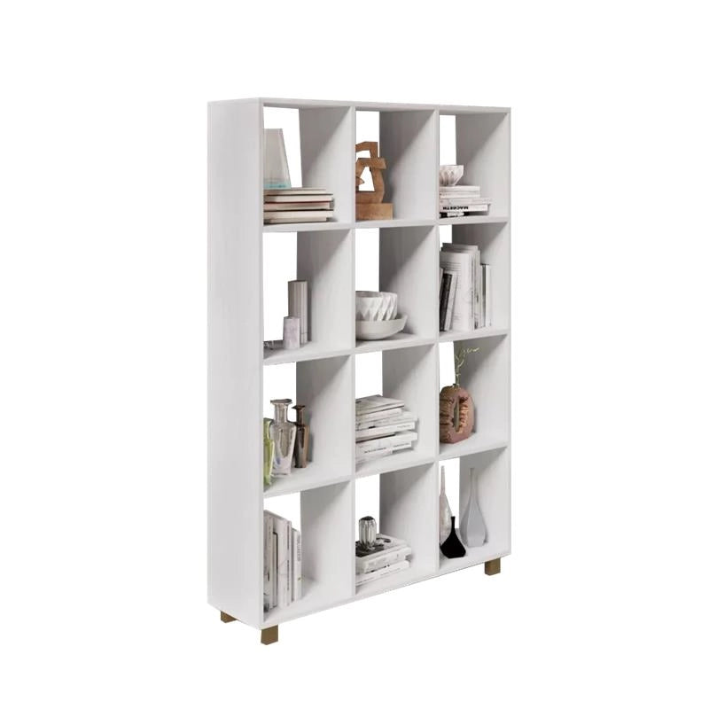 LIBRERIA CUBICA IN LEGNO BIANCO MODERNA CON 12 RIPIANI DIMENSIONI 90X24X130 CM