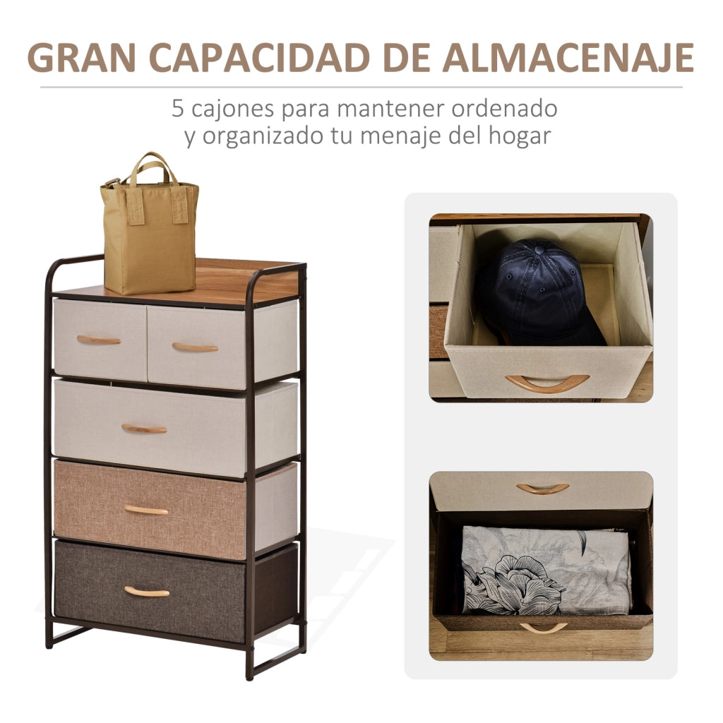 Com¨° Camera da Letto con 5 Cassetti ¨C Zephmum ¨C Legno e Metallo 58x29x99 cm