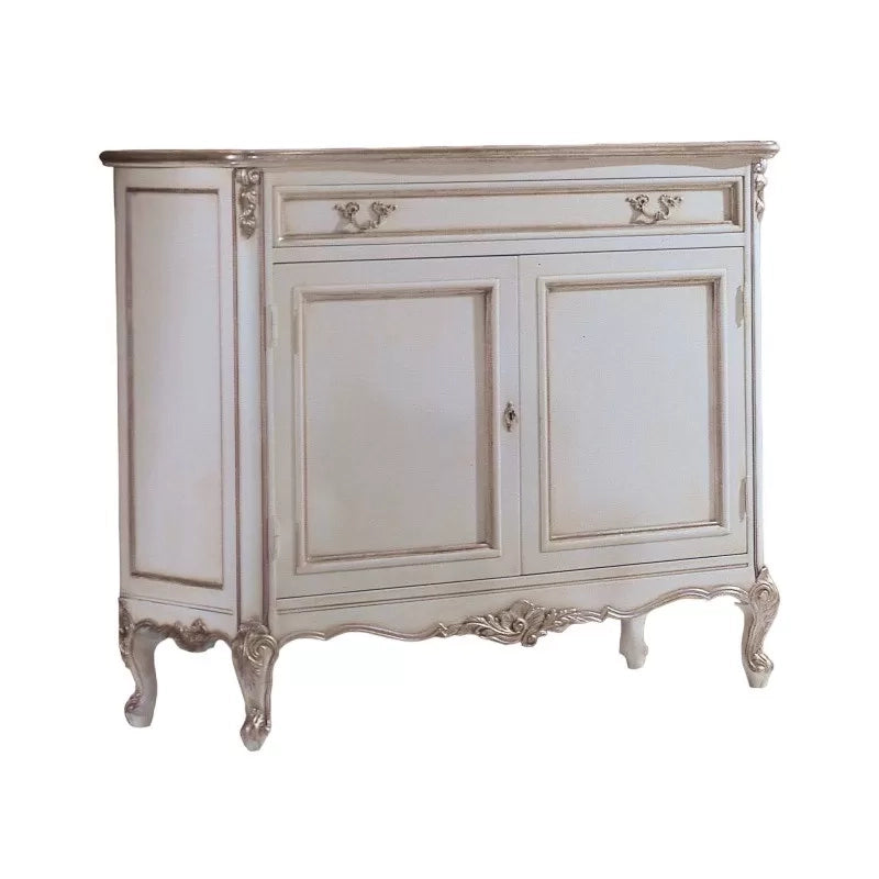 Credenza 2 porte classica legno shabby bianco argento 130x62x107 - Mobili 2G