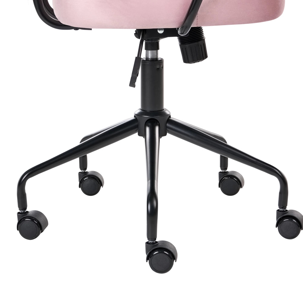 Sedia da ufficio in velluto rosa con seduta e schienale regolabili in altezza base completamente girevole stile glamour per l'ufficio domestico
