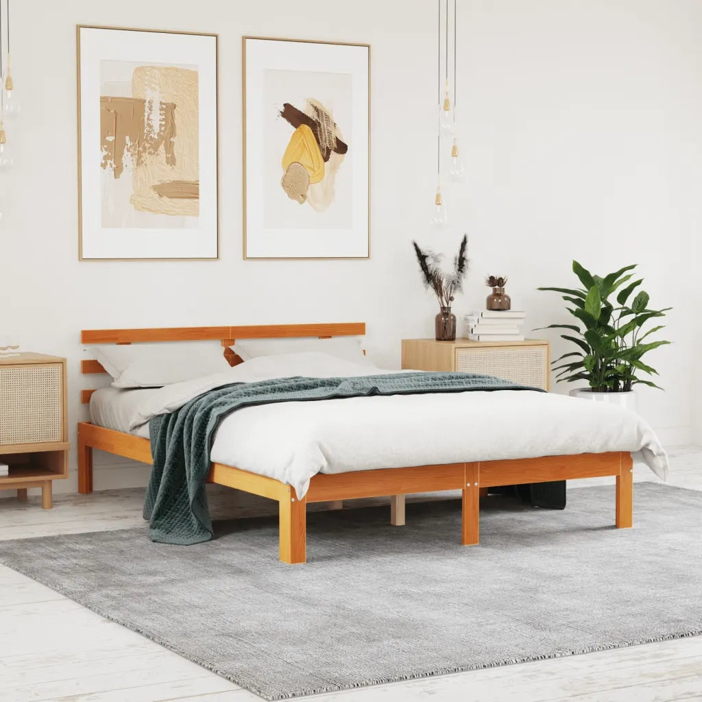 Letto senza Materasso Marrone Cera 140x190 cm in Legno di Pino 844270