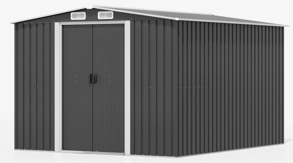 Capanno per attrezzi in metallo, 183 x 109 x 182 cm, con fondamenta, 3,6 m³ casa per attrezzi con lucernario e tetto spiovente, per esterni, resistente alle intemperie, capanno per biciclette