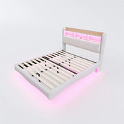 Letto Matrimoniale 160x200 cm con LED; USB e Type-C; con testiera contenitore - Beige