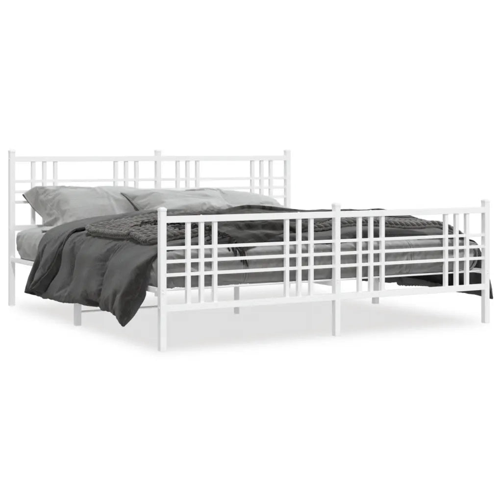 Letto matrimoniale | Letto per adulti | Giroletto con Testiera e Pediera Metallo Bianco 193x203 cm