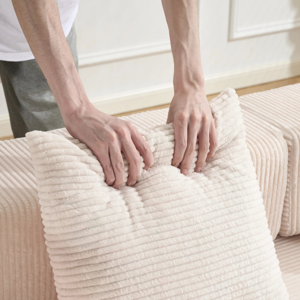 Divano letto pieghevole da pavimento con schienale e braccioli in velluto a coste bianco 185 × 92,5 × 60 cm