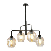 Lampadario Moderno 4 Luci Auriga In Accaio Nero E Vetro Ambra