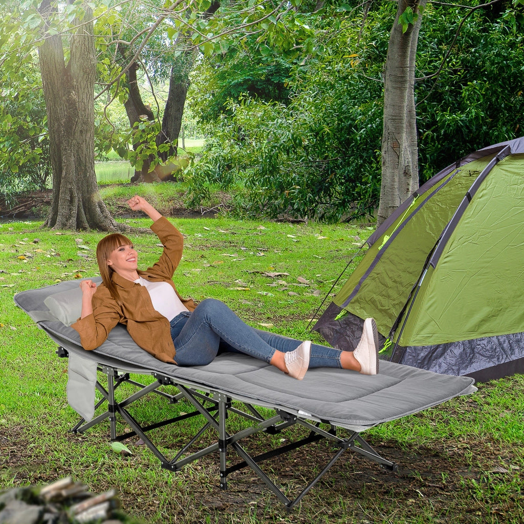 Lettino da Campeggio Pieghevole e Imbottito con Tasca Portaoggetti 188x64,5x53 cm  Grigio chiaro