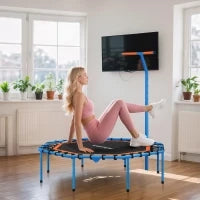 Trampolino Fitness, con Maniglia Regolabile, stabile e silenzioso, per interni, in Acciaio, Blu