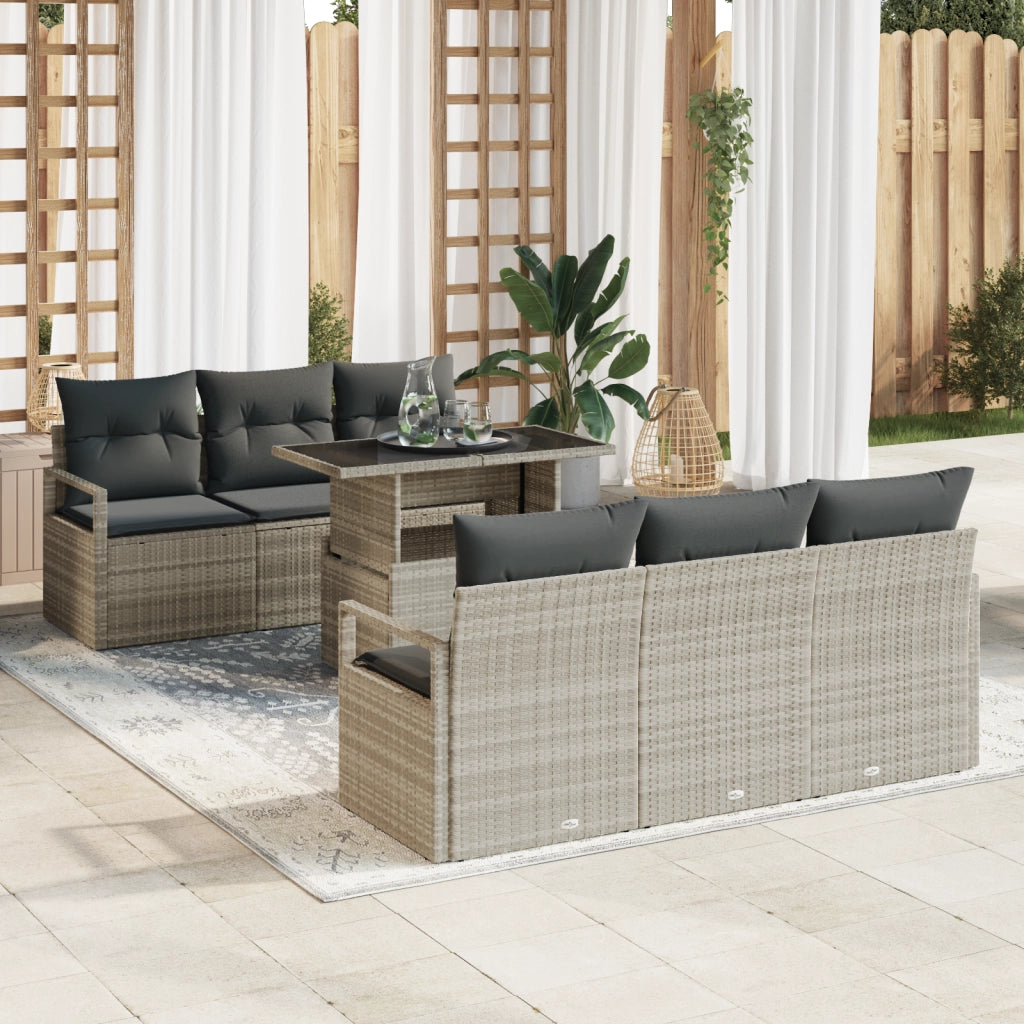 Set divano da giardino  7 pezzi con cuscini grigio chiaro in polirattan