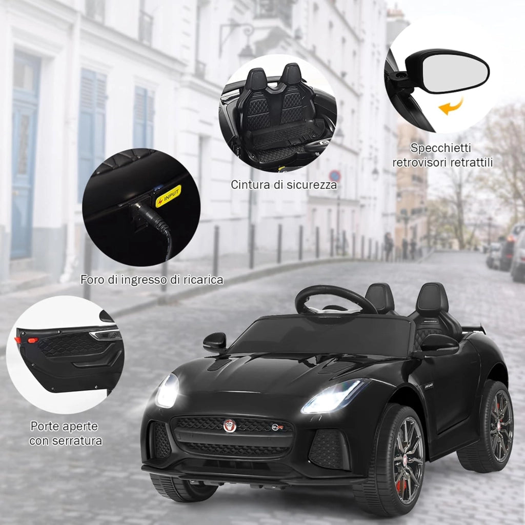 Jaguar Auto Elettrico 12 V per Bambini, Macchina Elettrica con Telecomando, con Luci Musica Storia, Avvio Lento, Velocità 3-5 km/h (Nero)