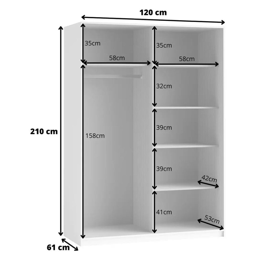 Armadio design 120cm. 2 porte con specchi modulari. Colore bianco opaco. Collezione EOS