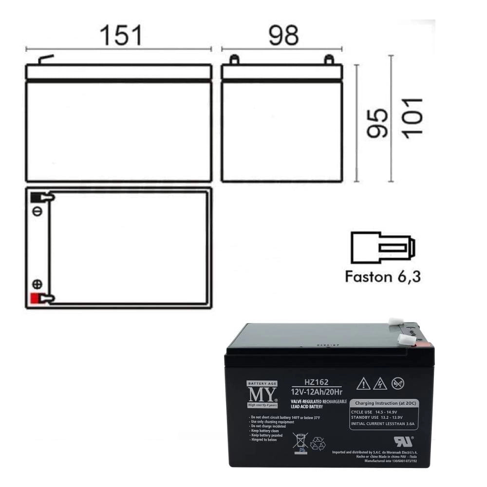 Batteria piombo 12v 12ah matsuyama hz162 sigillata per allarmi e sistemi solari